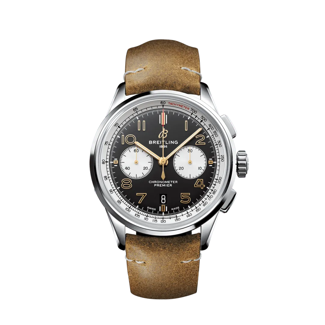 Premier B01 Chronograph 42mm in Stainless Steel Norton Edition on Brown Calfskin Leather Strap and Tang Buckle with Black  Dial