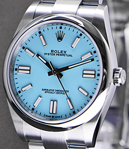 Oyster Perpetual 41mm in Steel with Smooth Bezel on Steel Oyster Bracelet with Turquoise Tiffany Blue Dial