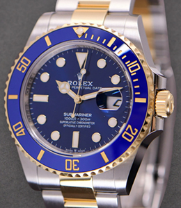 2-Tone 41mm Submariner with Blue Ceramic Bezel on Oyster Bracelet with Blue Dial