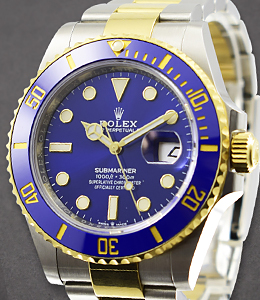 2-Tone 41mm Submariner with Blue Ceramic Bezel on Oyster Bracelet with Blue Dial