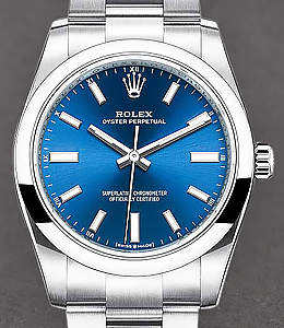 Oyster Perpetual 34mm in Steel   on Bracelet with Blue Index Dial