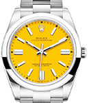 Oyster Perpetual 41mm in Steel with Smooth Bezel on Steel Oyster Bracelet with Yellow Index Dial