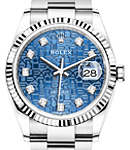 Datejust 36mm in Steel with White Gold Fluted Bezel on oyster Bracelet with Blue Jubilee Diamond Dial