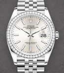 Datejust 36mm in Steel with Diamond Bezel on Steel Jubilee Bracelet with Silver Stick Dial
