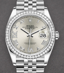 Datejust 36mm in Steel with Diamond Bezel on Steel Jubilee Bracelet with Silver Roman Dial - Diamonds on 6 & 9
