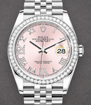 Datejust 36mm in Steel with Diamond Bezel on Steel Jubilee Bracelet with Pink Roman Dial - Diamonds on 6 & 9