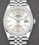 Datejust 36mm in Steel with Diamond Bezel on Steel Oyster Bracelet with Silver Stick Dial
