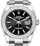 Datejust 36mm in Steel with Diamond Bezel on Steel Oyster Bracelet with Black Stick Dial