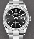 Datejust 36mm in Steel with Diamond Bezel on Steel Oyster Bracelet with Black Stick Dial