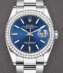 Datejust 36mm in Steel with Diamond Bezel on Steel Oyster Bracelet with Blue Stick Dial