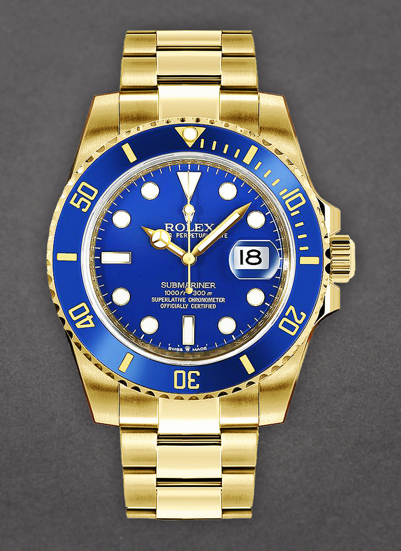 Rolex Unworn Submariner in Yellow Gold with Blue Ceramic Bezel