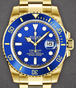 Submariner in Yellow Gold with Blue Ceramic Bezel on Oyster Bracelet with Blue Dial