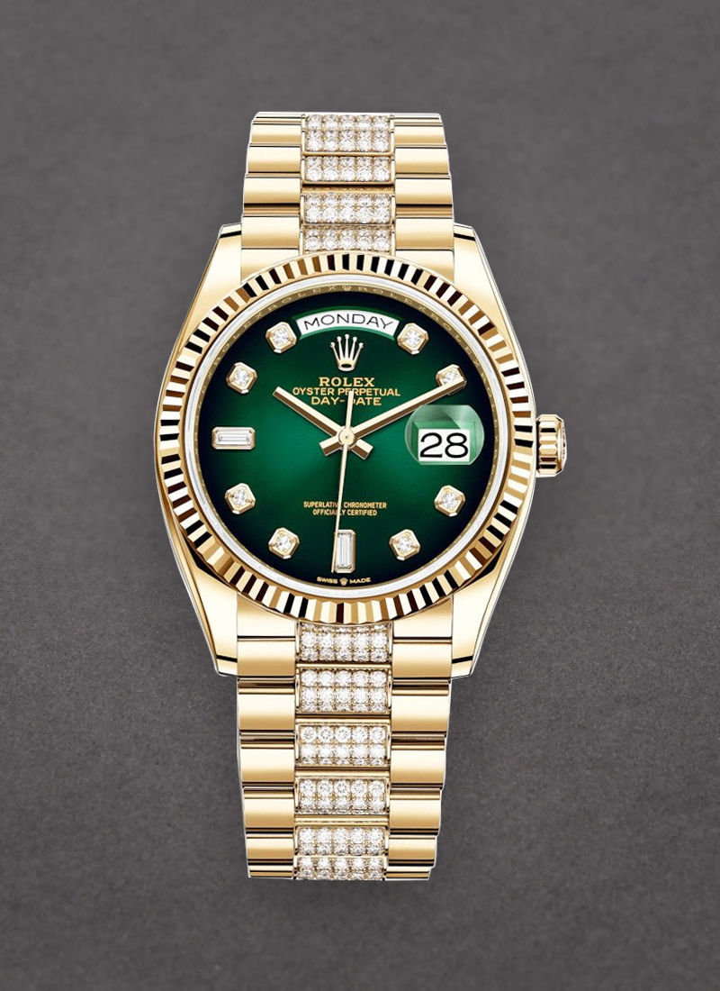 Rolex Unworn President Day-Date 36mm in Yellow Gold with Fluted Bezel