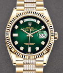 President Day-Date 36mm in Yellow Gold with Fluted Bezel on President Diamond Bracelet with Green Diamond Dial