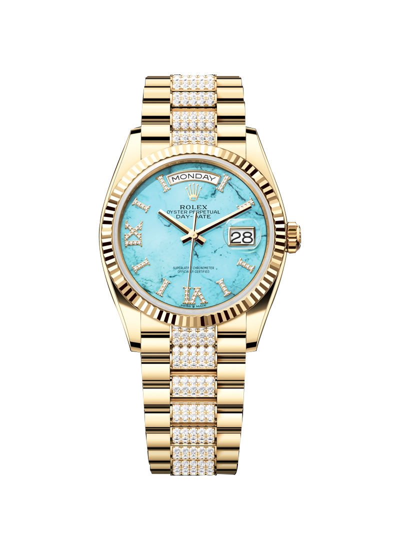 Rolex Unworn President Day-Date 36mm in Yellow Gold with Fluted Bezel