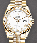 President Day-Date 36mm in Yellow Gold with Fluted Bezel on President Diamond Bracelet with White Roman Dial
