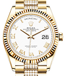 President Day-Date 36mm in Yellow Gold with Fluted Bezel on President Diamond Bracelet with White Roman Dial