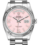 President Day-Date 36mm in White Gold with Fluted Bezel on President Bracelet with Pink Roman Diamond Dial