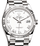 President Day-Date 36mm in White Gold with Fluted Bezel on President Bracelet with White Roman Dial