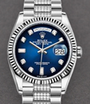 President Day-Date 36mm in White Gold with Fluted Bezel on President Diamond Bracelet with Blue Diamond Dial