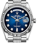 President Day-Date 36mm in White Gold with Fluted Bezel on President Diamond Bracelet with Blue Diamond Dial