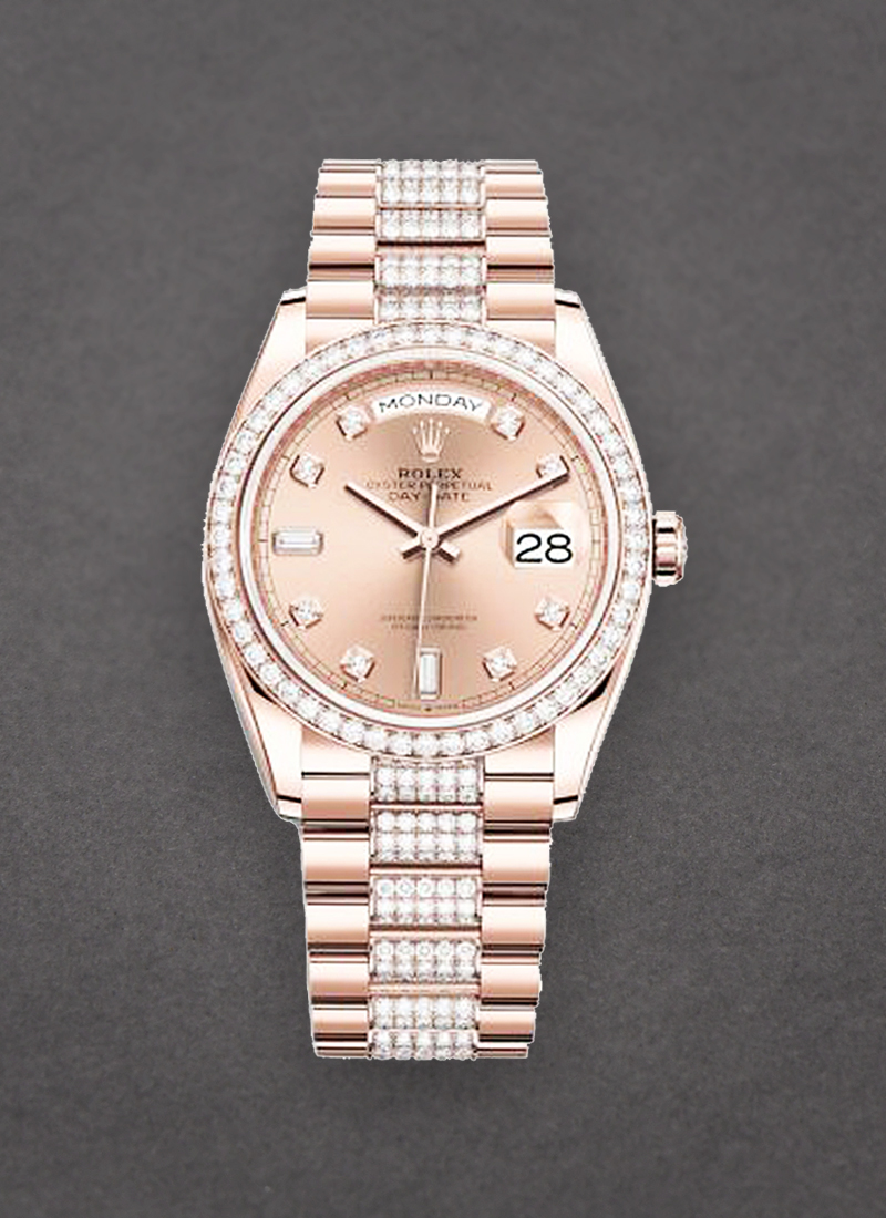 Rolex Unworn President Day-Date 36mm in Rose Gold with Diamond Bezel