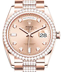 President Day-Date 36mm in Rose Gold with Diamond Bezel on President Diamond Bracelet with Pink Diamond Dial