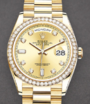 Day Date 36mm in Yellow Gold with Diamond Bezel on Bracelet with Champagne Diamond Dial