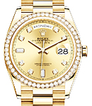 Day Date 36mm in Yellow Gold with Diamond Bezel on Bracelet with Champagne Diamond Dial