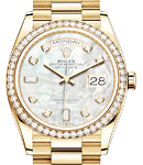 Day Date 36mm in Yellow Gold with Diamond Bezel on Bracelet with MOP Diamond Dial