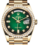 Day Date 36mm in Yellow Gold with Diamond Bezel on Bracelet with Green Diamond Dial