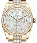 Day Date 36mm in Yellow Gold with Diamond Bezel on President Diamond Bracelet with MOP Diamond Dial