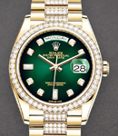 Day Date 36mm in Yellow Gold with Diamond Bezel on President Diamond Bracelet with Green Diamond Dial