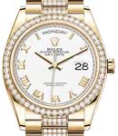 Day Date 36mm in Yellow Gold with Diamond Bezel on President Diamond Bracelet with White Roman Dial