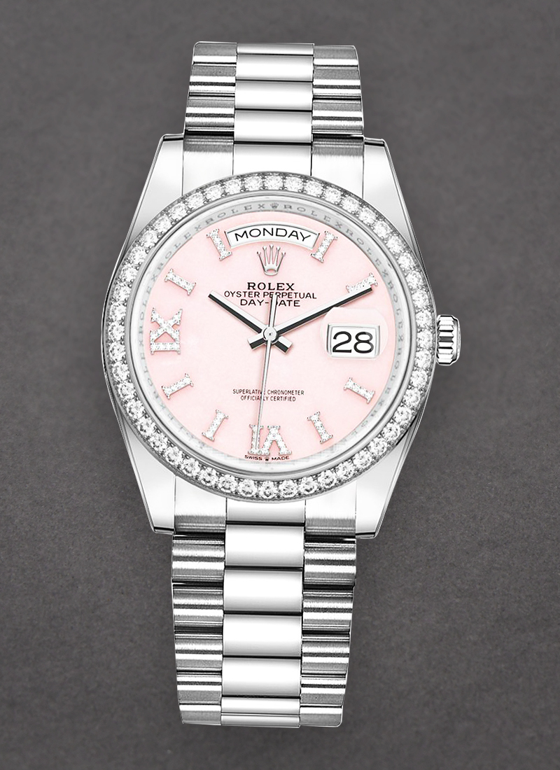 Rolex Unworn Day-Date 36mm in White Gold with Diamond Bezel