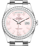 Day-Date 36mm in White Gold with Diamond Bezel on President Bracelet with Pink Roman Diamond Dial