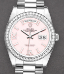 Day-Date 36mm in White Gold with Diamond Bezel on President Bracelet with Pink Roman Diamond Dial