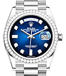 Day-Date 36mm in White Gold with Diamond Bezel on President Bracelet with Blue Ombre Diamond Dial