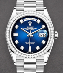 Day-Date 36mm in White Gold with Diamond Bezel on President Bracelet with Blue Ombre Diamond Dial