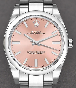 Oyster Perpetual 28mm No Date in Steel with Domed Bezel on Oyster Bracelet with Pink Stick Dial
