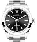 Oyster Perpetual 31mm in Steel with Domed Bezel on Steel Oyster Bracelet with Black Stick Dial