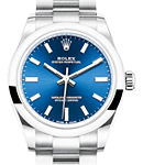 Oyster Perpetual 31mm in Steel with Domed Bezel on Steel Oyster Bracelet with Blue Stick Dial