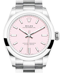Oyster Perpetual 31mm in Steel with Domed Bezel on Steel Oyster Bracelet with Pink Stick Dial