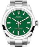 Oyster Perpetual 31mm in Steel with Domed Bezel on Steel Oyster Bracelet with Green Stick Dial