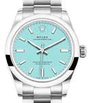 Oyster Perpetual 31mm in Steel with Domed Bezel on Steel Oyster Bracelet with Turquoise Blue Stick Dial