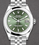 Datejust 31mm in Steel with Domed Bezel on Steel Jubilee Bracelet with Green Stick Dial