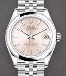 Datejust 31mm in Steel with Domed Bezel on Steel Jubilee Bracelet with Pink Stick Dial