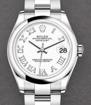 Mid Size Datejust 31mm in Steel with Domed Bezel on Steel Oyster Bracelet with White Roman Dial