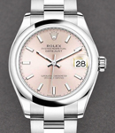Mid Size Datejust 31mm in Steel with Domed Bezel on Steel Oyster Bracelet with Pink Stick Dial