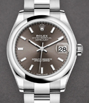 Mid Size Datejust 31mm in Steel with Domed Bezel on Steel Oyster Bracelet with Dark Grey Stick Dial